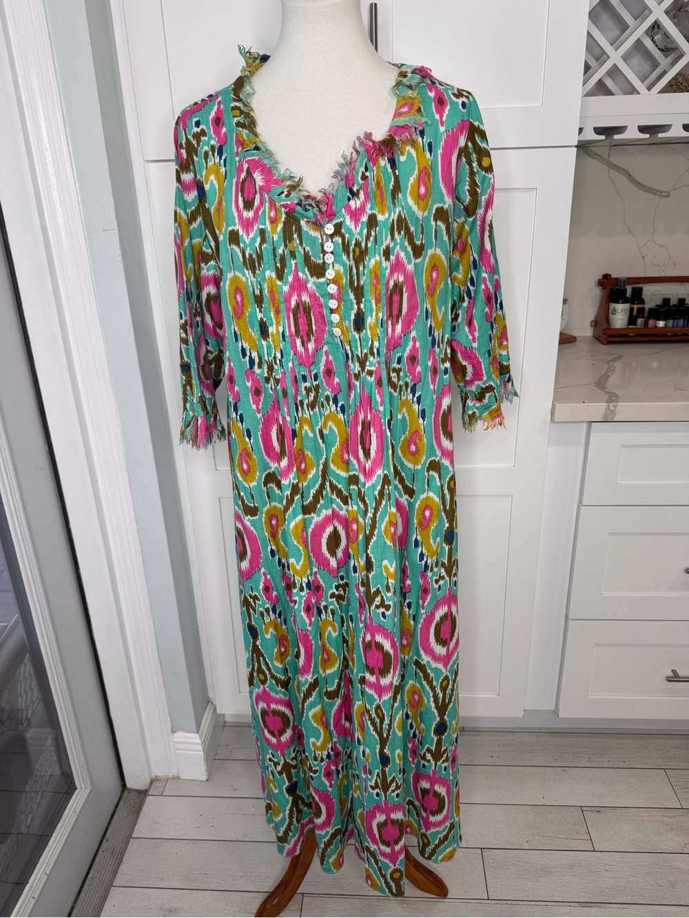 At Last Wolf & Badger Annabel Multi Ikat Print Maxi Dress 100% Cotton UK 20